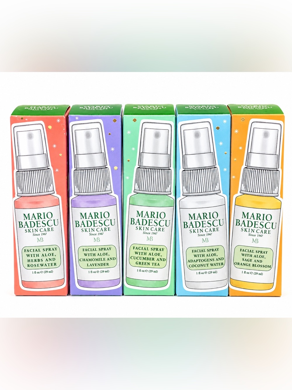 Mario Badescu Facial Spray Kit - 5 piece mini spray bottles New 1oz Travel